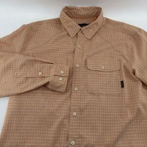 Orvis Mens Large Orange Plaid Long Sleeve Button Down Western Yoke Fishing Shirt